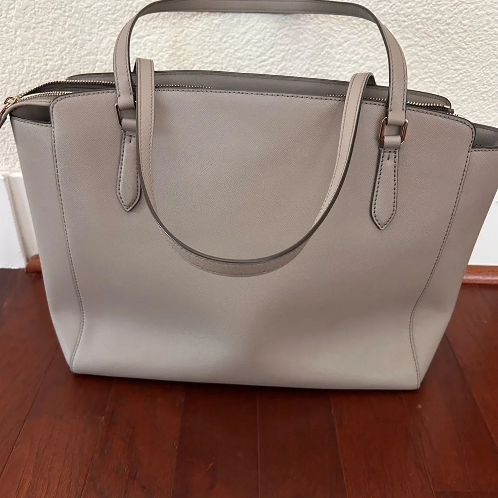 Tory Burch Triple Compartment French Gray Leather Large shopperTote Bag